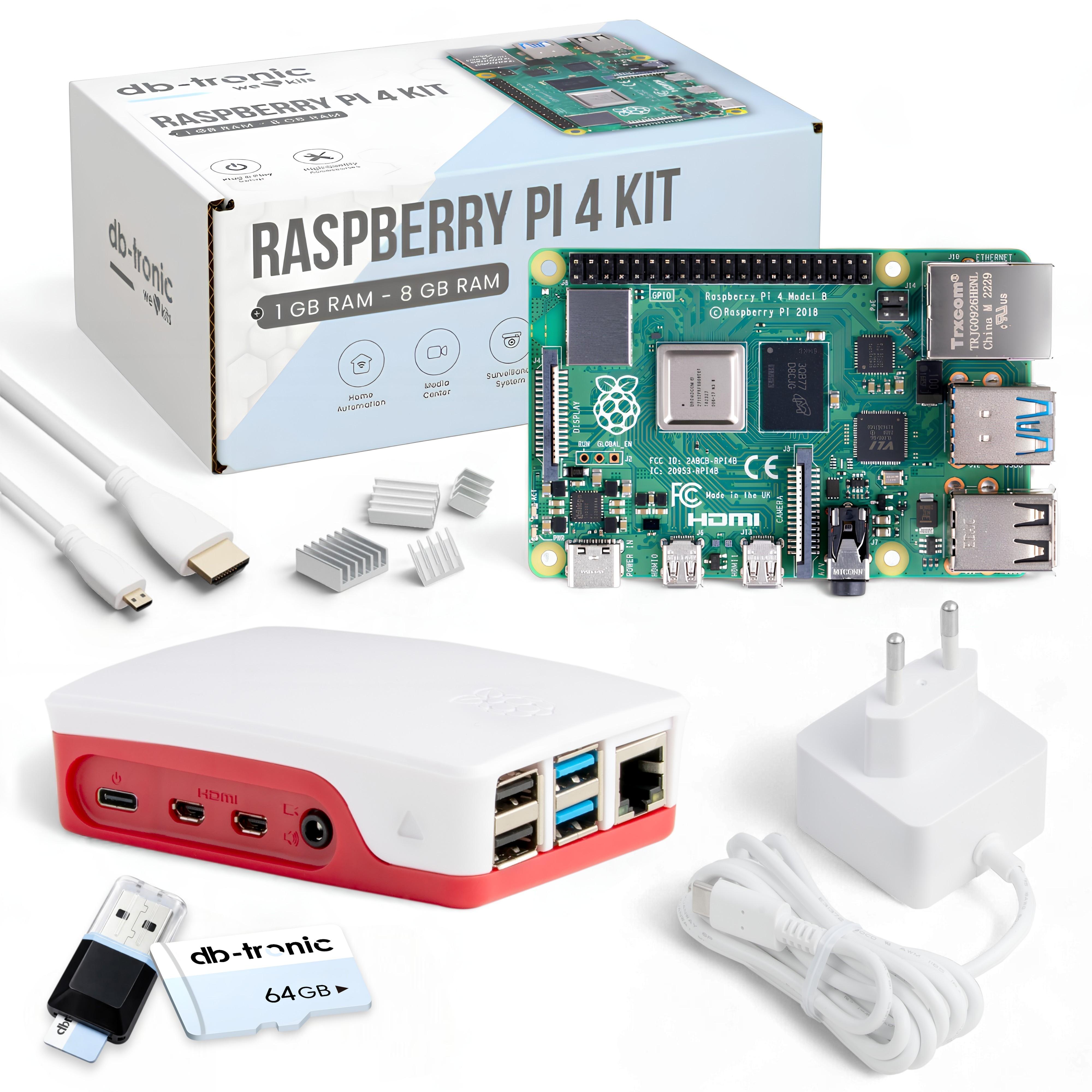 Raspberry Pi 4 4GB Starter-Kit | 64GB Edition | Offizielles Netzteil 15W | Offizielles Gehäuse | 4k Micro HDMI Kabel | Kühlkörper Set | USB-Kart Pi4_4GB-KIT