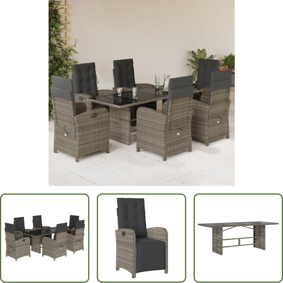 The Living Store 7-dielny záhradný jedálenský set s vankúšmi sivý polyratan