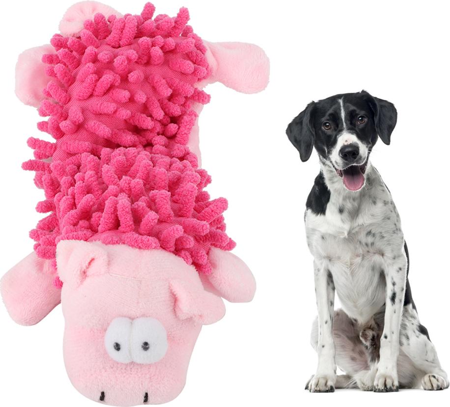 Gistuch Plüschtier für Haustiere, Katzen, kleine Hunde, niedliche Tierform mit Soundgerät zum Spielen von Backenzähnen, rosafarbenes Schwein