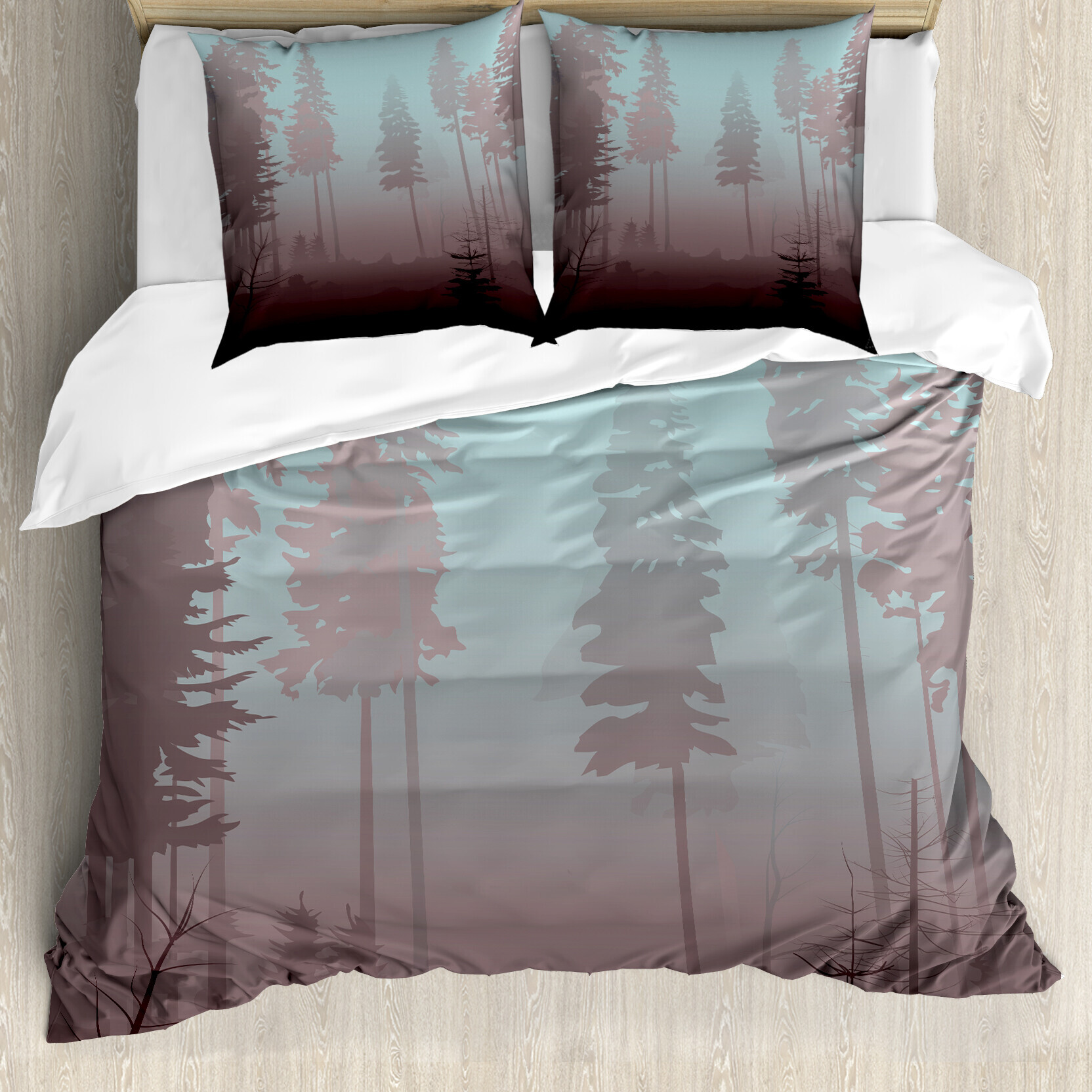 KOZMOS TEKSTL VE GER DÖNÜÜM SANAY TCARET LMTED RKET ABAKUHAUS Wald Bettbezug, Europäisches Laube Design, Milbensicher Allergiker geeignet mit Kissenbezügen, 200 cm x 200 cm - 80 x 80 cm, Getrocknete Rose Pale Blue nevde_52082_200x200_de