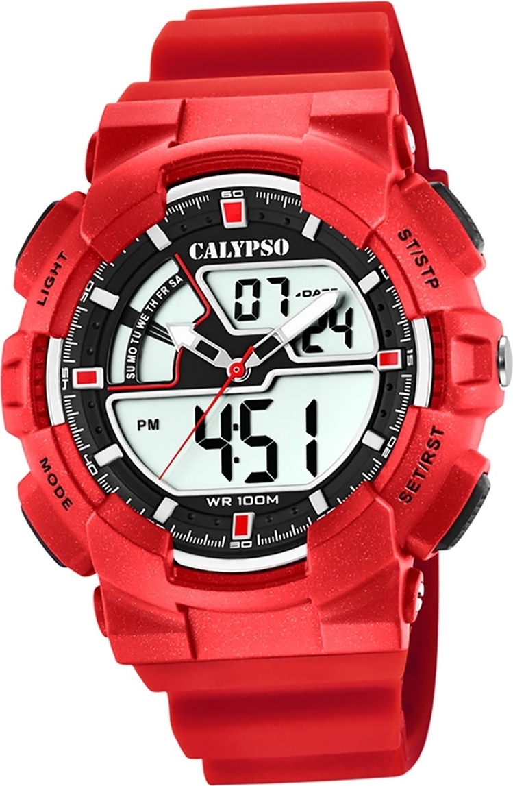 Calypso plastovéPolyuretánpánske hodinky K5771/2 športové náramkové hodinky červené digitálne D2UK5771/2