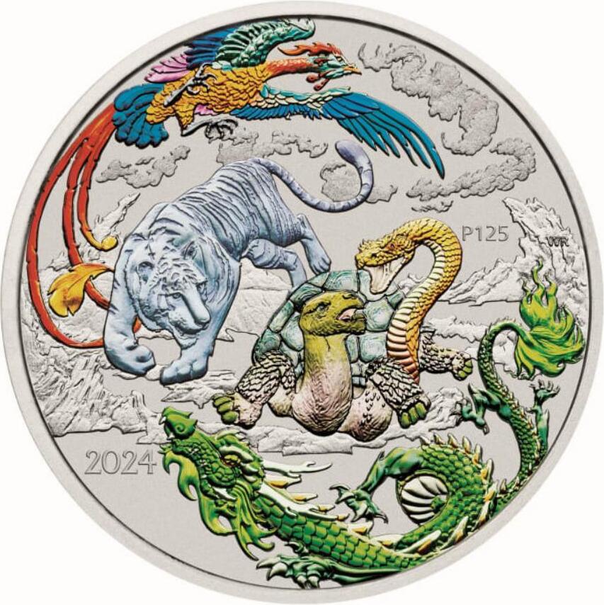 The Perth Mint 1 Unze Silbermünze Four Guardians LAN 2024 Chinese Myths & Legends Silber 9999 Sammlermünze