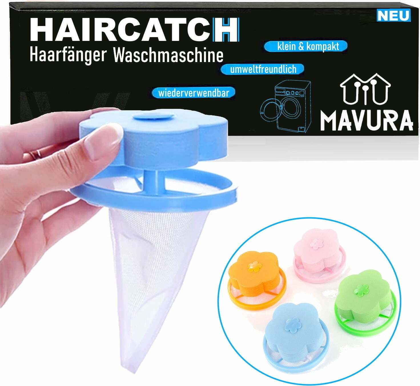 MAVURA HAIRCATCH Tierhaarentferner Haarfänger Waschmaschine Waschmaschinen Haarfrei Pad A100