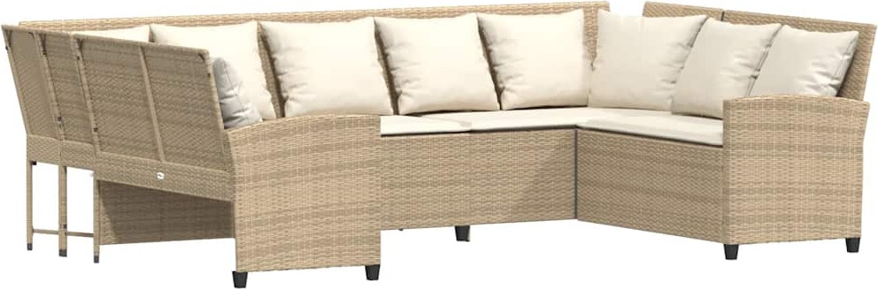 vidaXL Záhradná pohovka s vankúšmi béžová Poly Rattan
