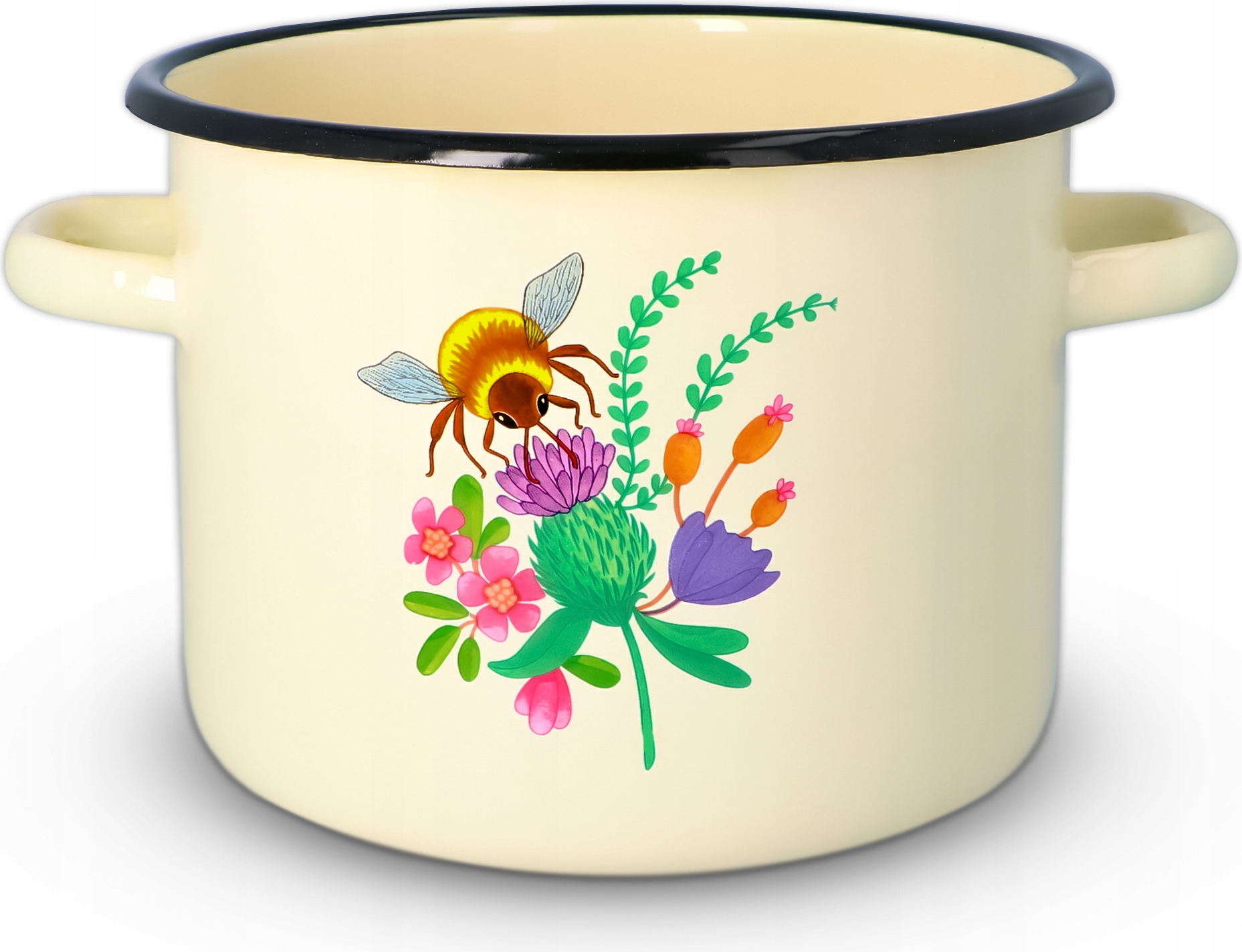 Kuketo | Emaille Kochtopf 5,5 L Mit Griffen – Induktion & Alle Herdarten – Creme Topf Mit Honey Motiv Robust, Hygienisch, Hitzebeständig & Stilvoll 631079