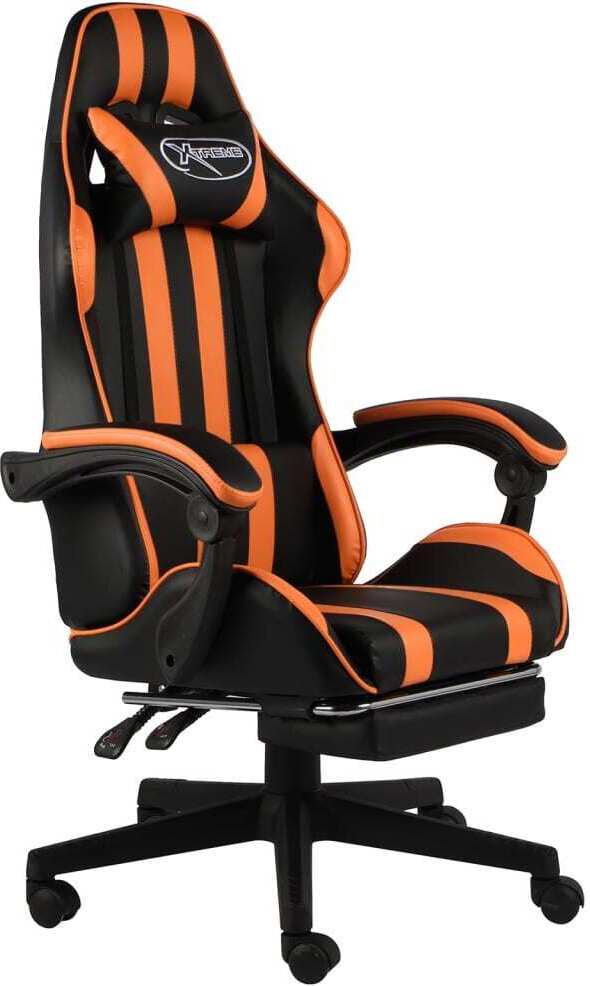 The Living Store Herná stolička s podnožkou čierna a oranžová umelá koža