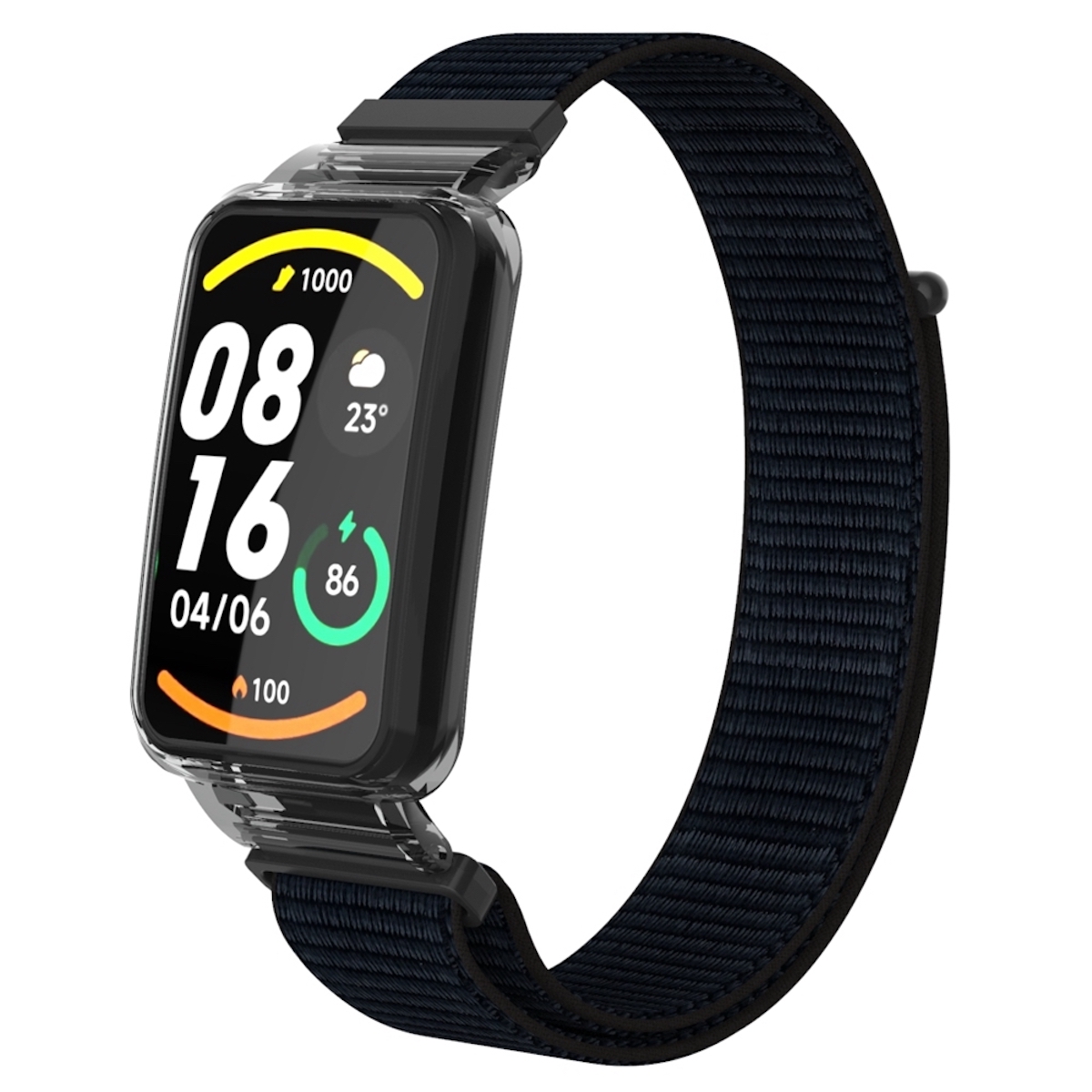 Pre Xiaomi Mi Band 7 Pro 2 v 1 hodinkový remienok s nylonovou tkaninou a integrovaným ochranným krytom Náhradné inteligentné hodinky Smart Watch Black