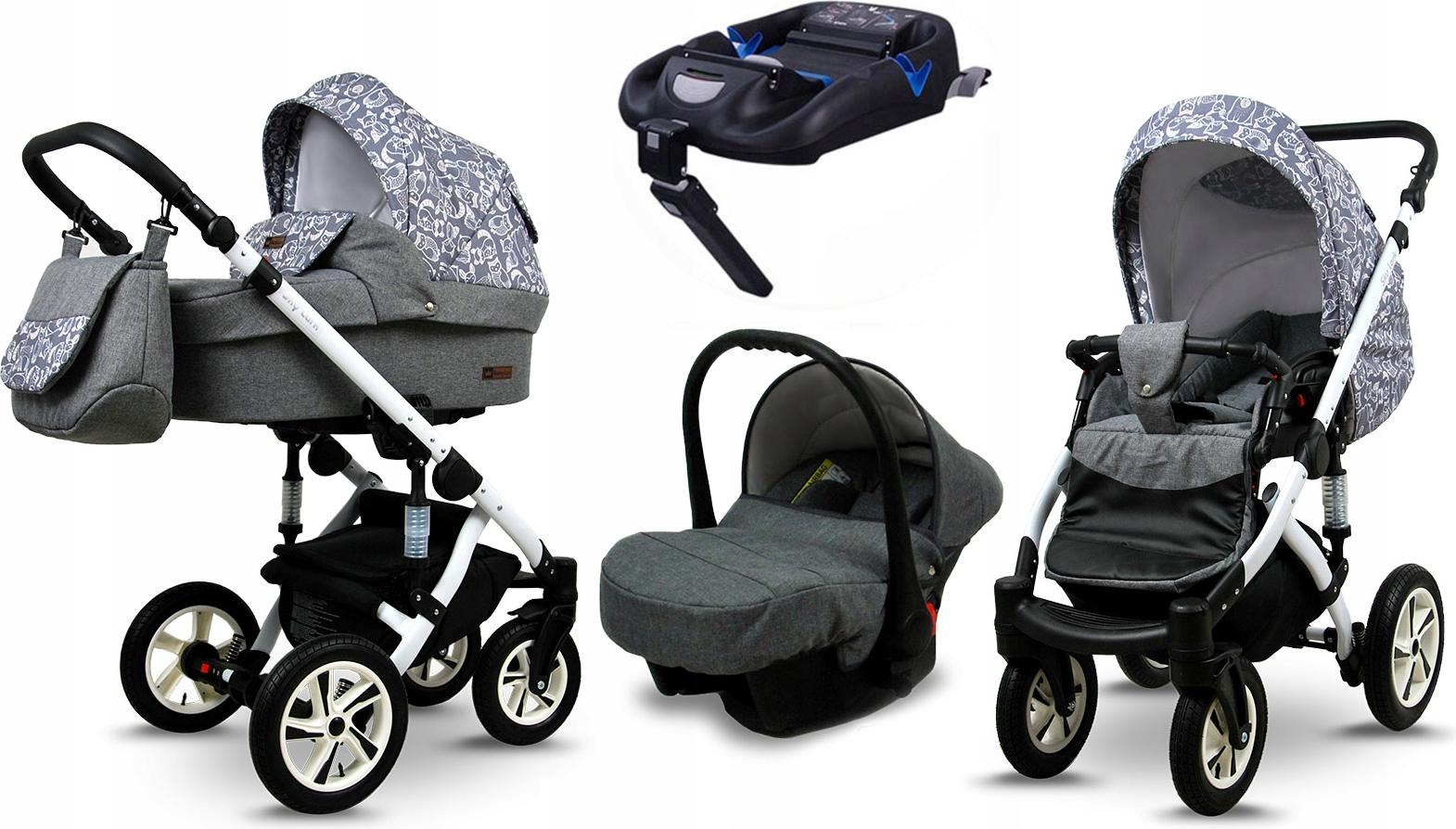 BabyLux Sky Lark | 4in1 Kinderwagen Set | Grey Animals | Kombikinderwagen | Kinderwagenset | Is