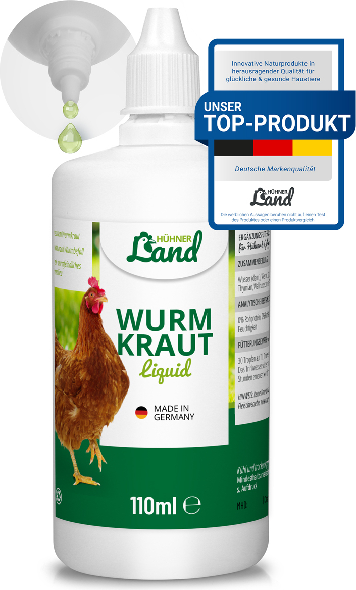 HÜHNER Land Wurmkraut Liquid 110ml für Hühner & Geflügel, Wurmkur sekundierend für Hühner, natürliche Rezeptur Wurmmittel sekundierend, kein Anthelminthikum 320011-0110