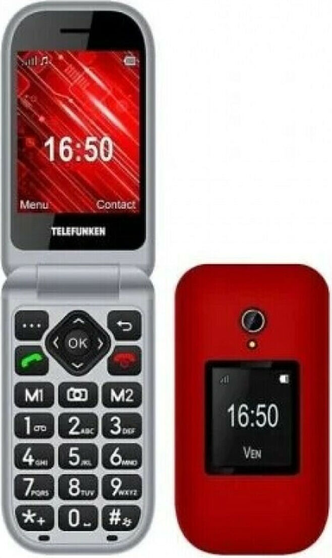 Mobilný telefón Telefunken S460 pre starších ľudí/červený