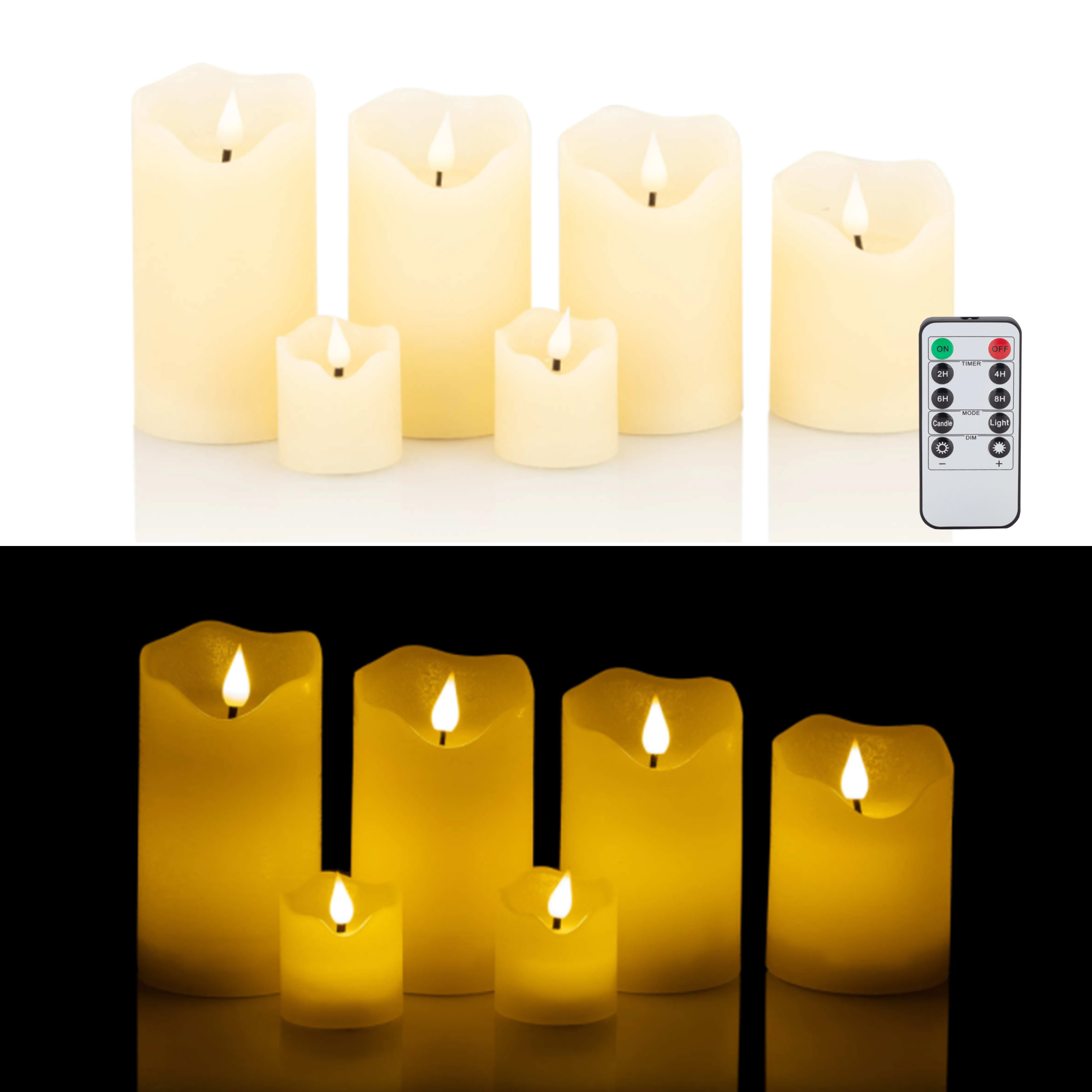 Timer Creme Kaminkerzen mit Echtflamme 7 LED Kerzen aus Echtwachs 