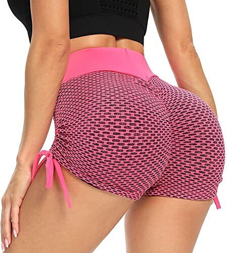 Livoyn Gekerbte Sportshorts mit Kordelzug Rosa M