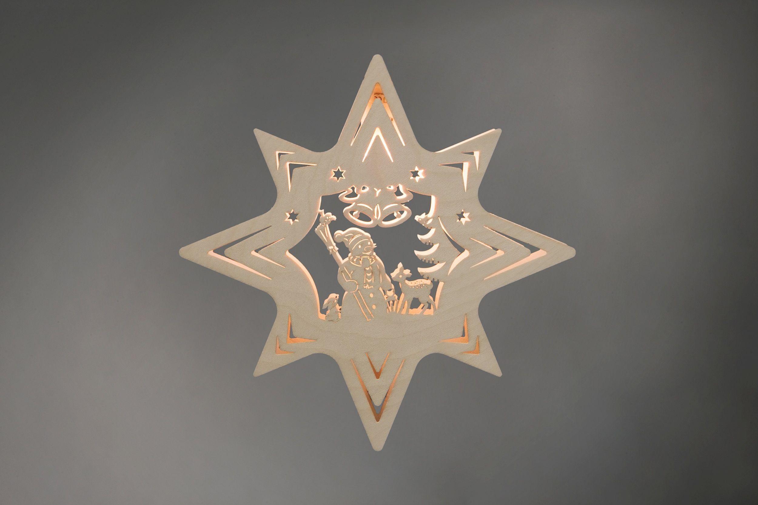 Fensterbild Stern "Schneemann" (31x31x5cm) von Weigla Holzkunst 4002-5003