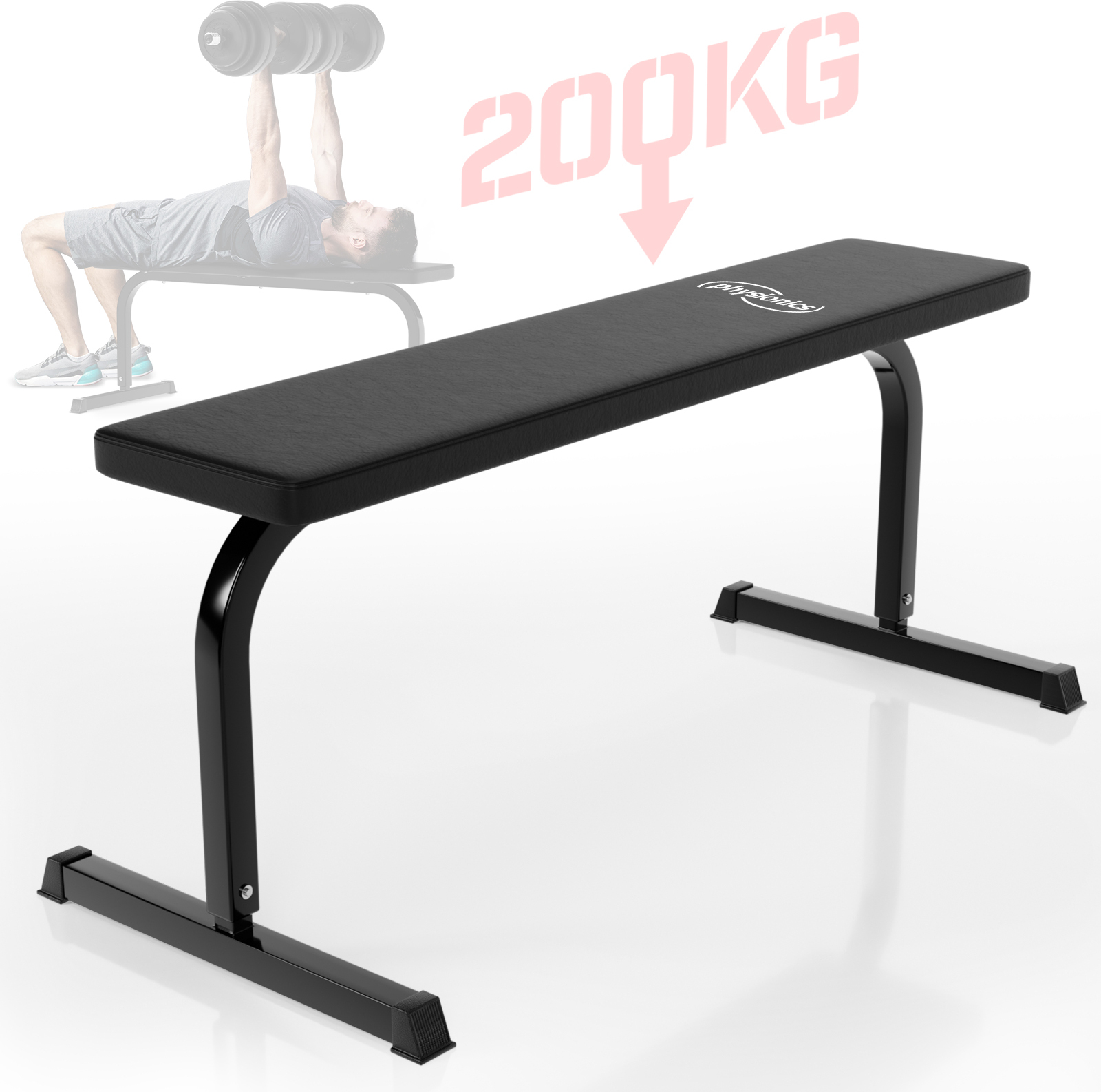 Jago Physionics® Flachbank - 115/51/48 cm, bis 200kg , Stahl - Hantelbank, Trainingsbank, Drückerbank, Fitnessbank, Bauchtrainer 25570