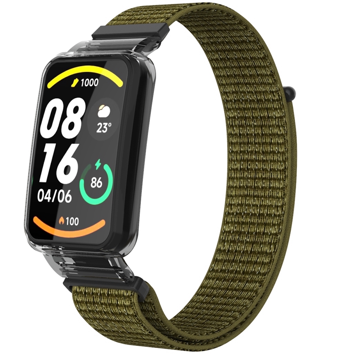 Pre Xiaomi Mi Band 7 Pro 2 v 1 hodinkový remienok s nylonovou tkaninou a integrovaným ochranným krytom Náhradné inteligentné hodinky Olive