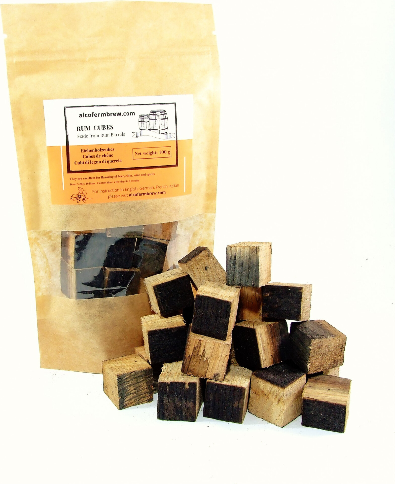 Alcofermbrew Eichenholzcubes - Rum 100g, Eichenholz Chips Holzspäne Eichenholzspäne