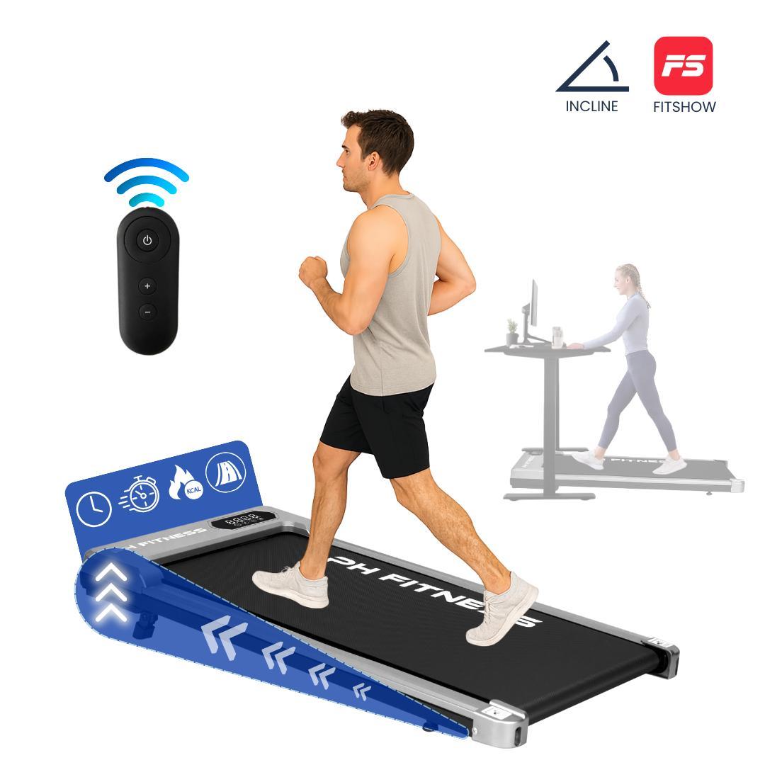 PH Fitness B1S skladací bežecký pás - WalkingPad pre domácnosť a kanceláriu - 1,3 hp motor, 1-8 km/h, 100 kg - diaľkové ovládanie, manuálny sklon, Bluetooth, LCD