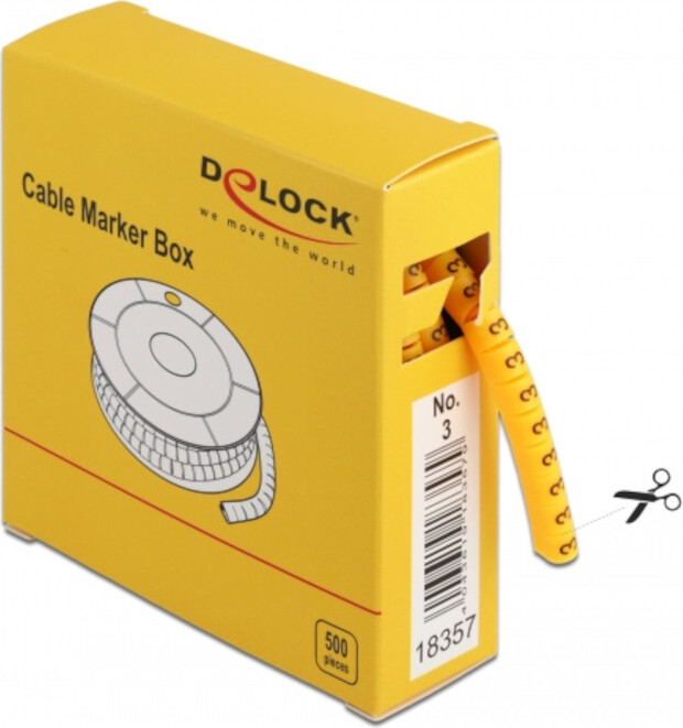 DELOCK Kabelmarker Box, Nr: 3, gelb, 500 Stück