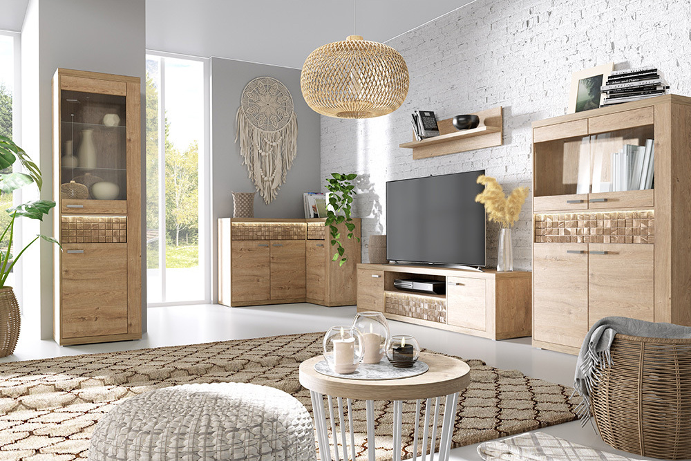 Lomadox Wohnzimmermöbel Set 5-teilig in Eiche NUSCO-161, ohne Beleuchtung LA161-NUSCO-161-SET4
