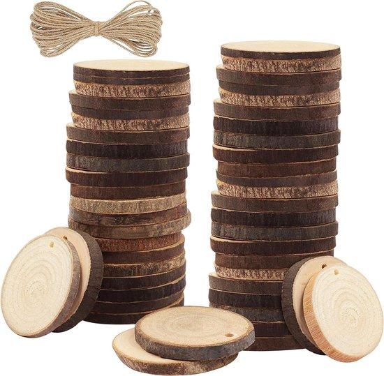 OEM Holzscheiben aus natürlichen Holzsorten - Durchmesser 3-5cm - Dicke 5mm - Bohrungen - Holzplatten für Garten & Inneneinrichtung mit Juteseil. 2026