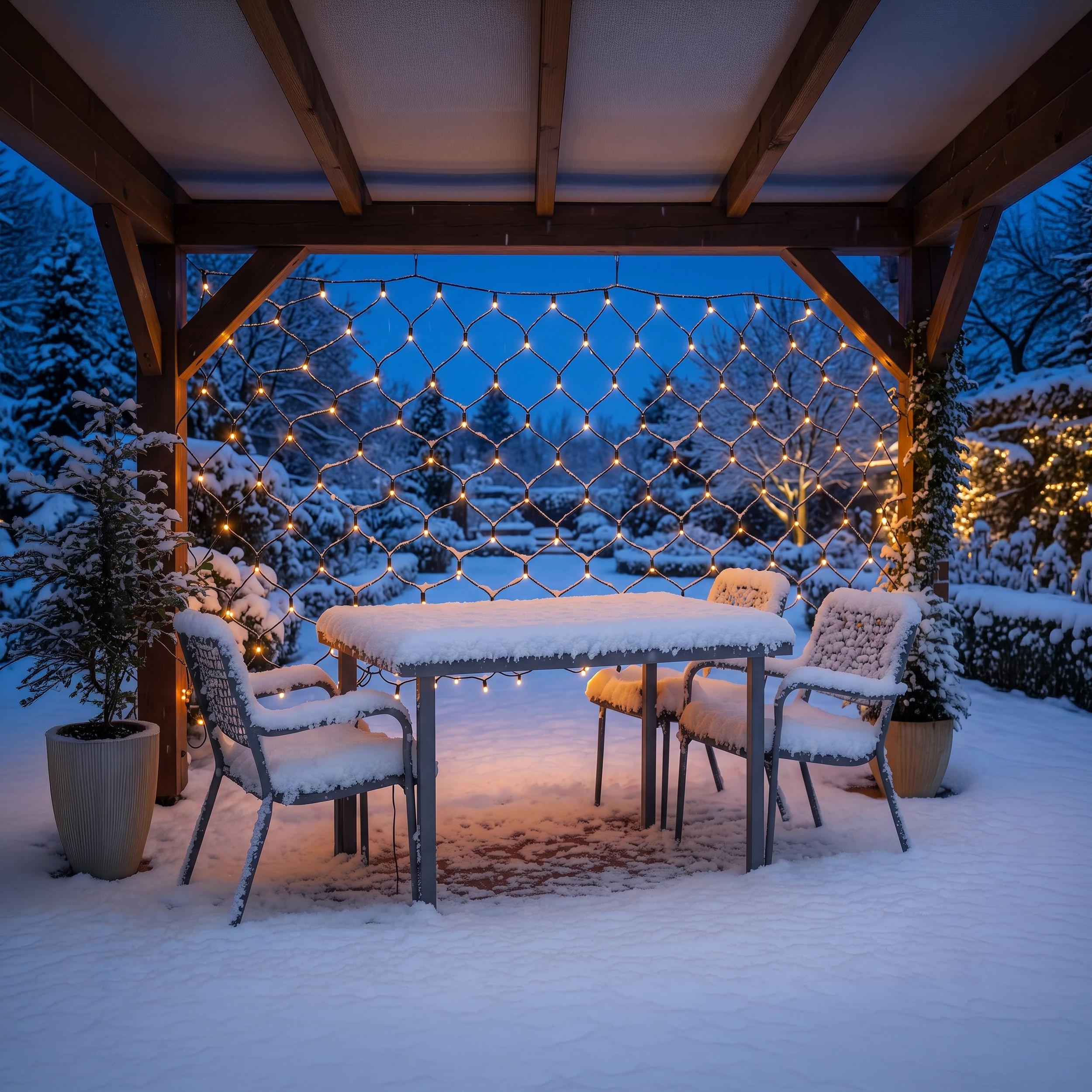 Esotec GmbH esotec Solar Lichternetz mit 144 warmweißen LEDs Lichtvorhang Lichternetz 102190