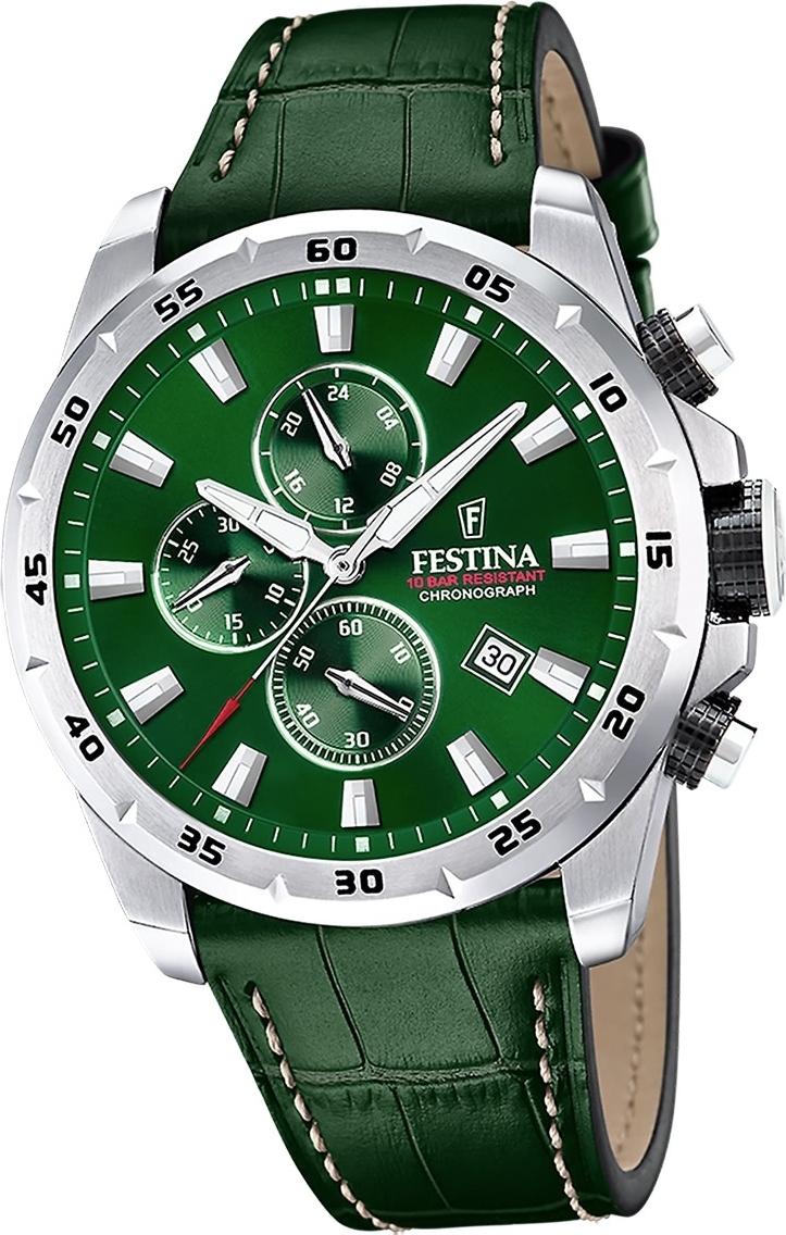 Festina pánske hodinky kožené zelené Festina Timeless Chronograph náramkové hodinky D2UF20692/3