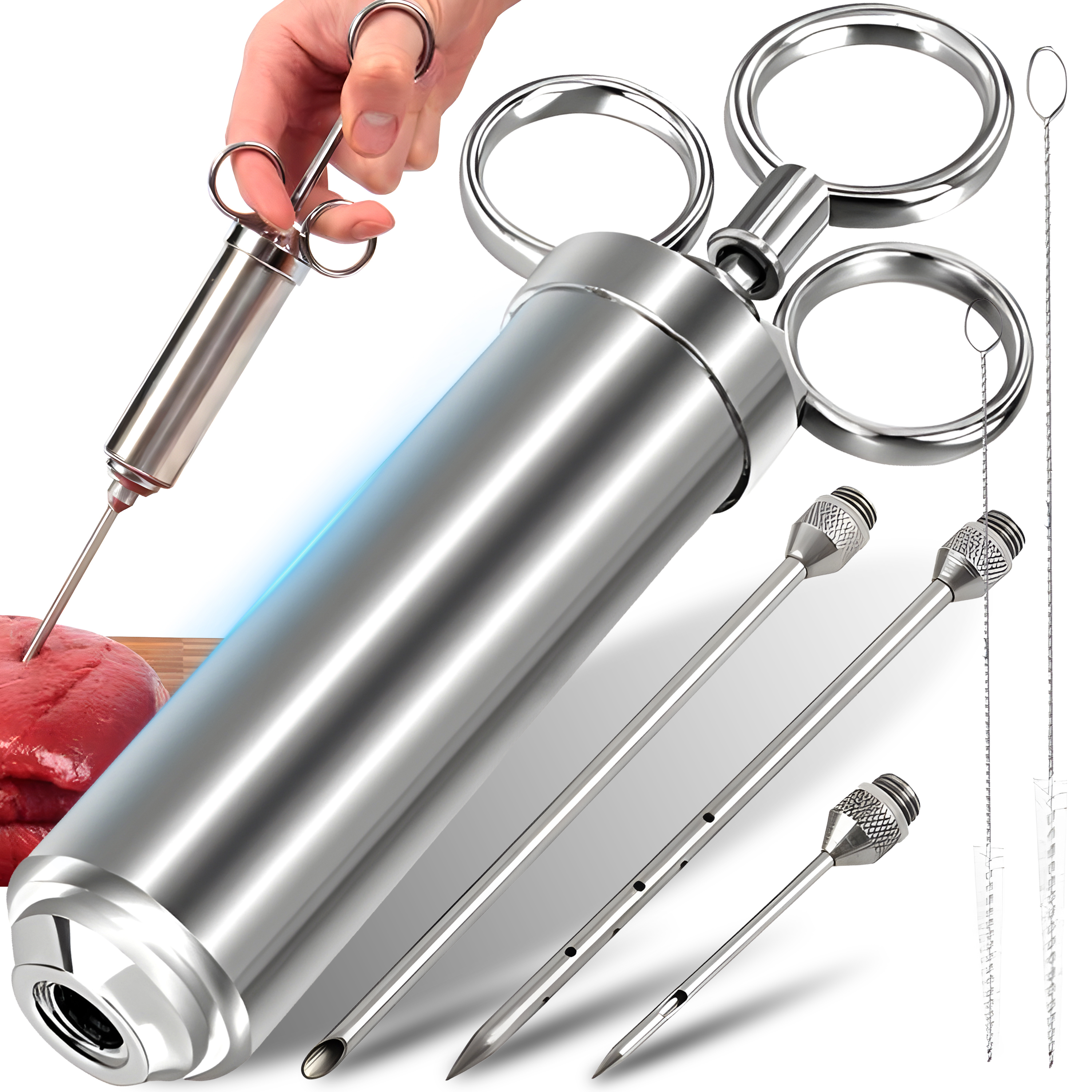 Marinadenspritze Set aus Edelstahl Fleischspritze Gewürzspritze Grill Marinierspritze für Fleisch BQ Bratenspritze Pökelspritze 3x Nadeln 60 ml Retoo OR1197
