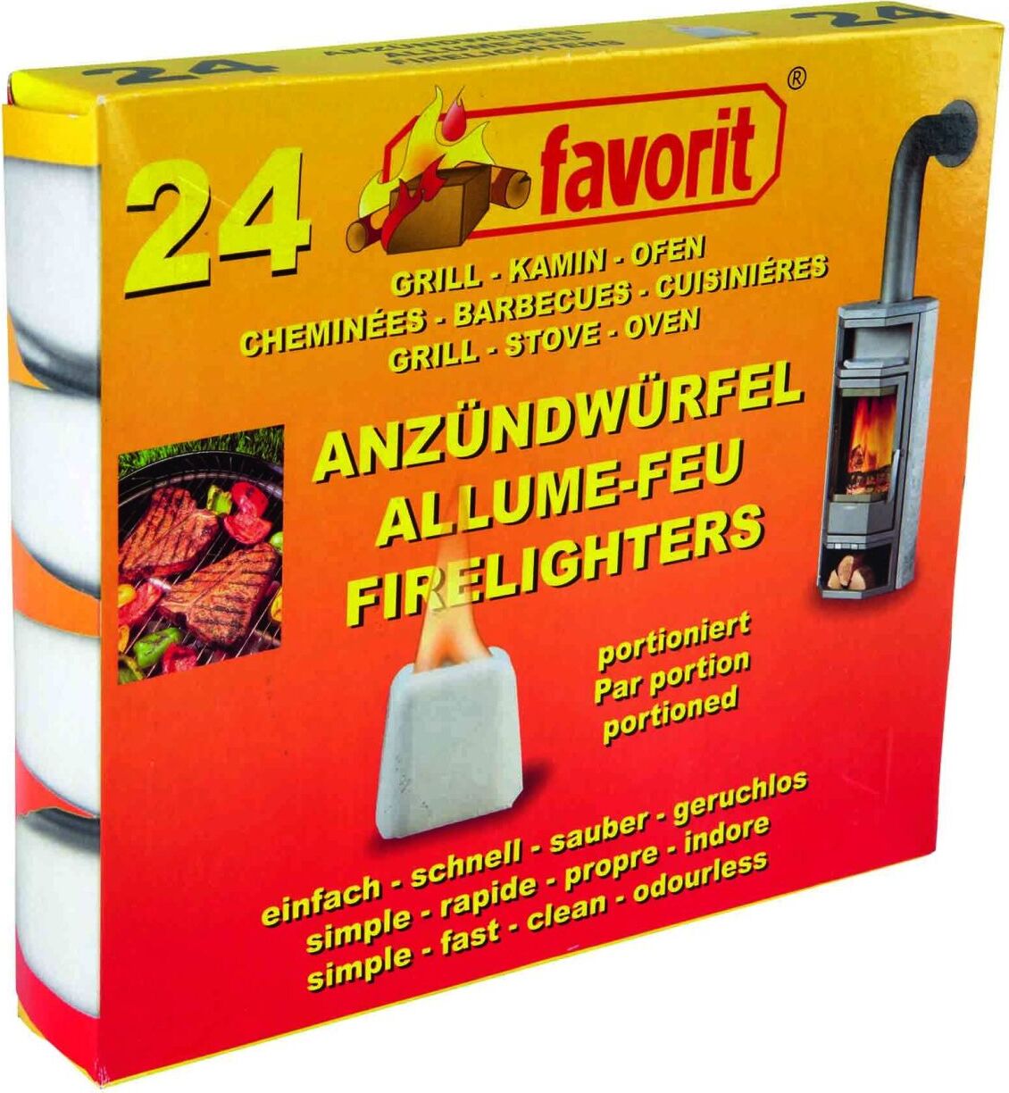Favorit Feste Anzünder portioniert, Paraffinbasis, einzeln portioniert im Tray 1224