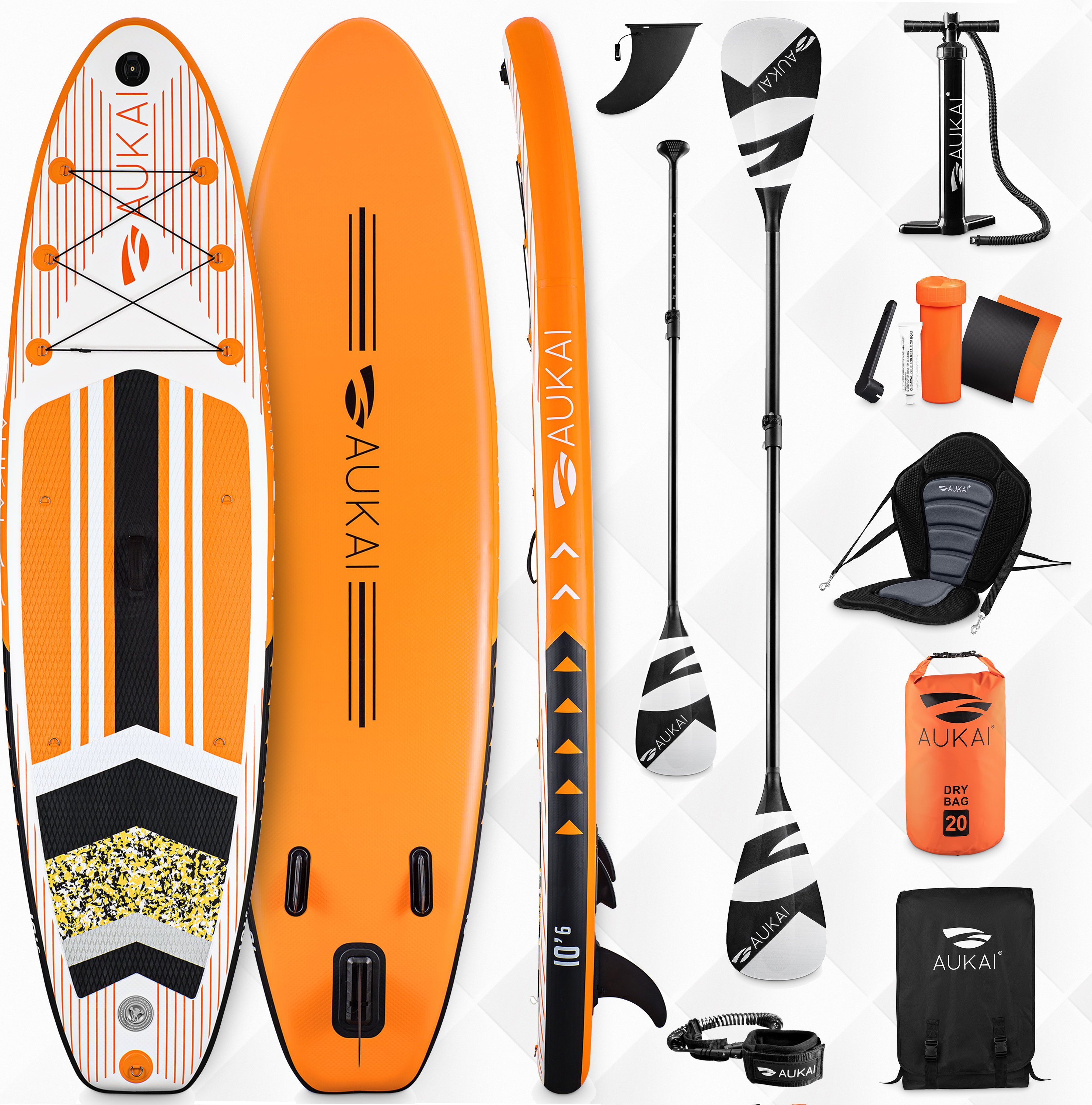Stand Up Paddle Board 320cm 2v1 so sedadlom na kajak SUP Surfboard nafukovací + pádlo a dvojité pádlo Surfboard Paddleboard - oranžová