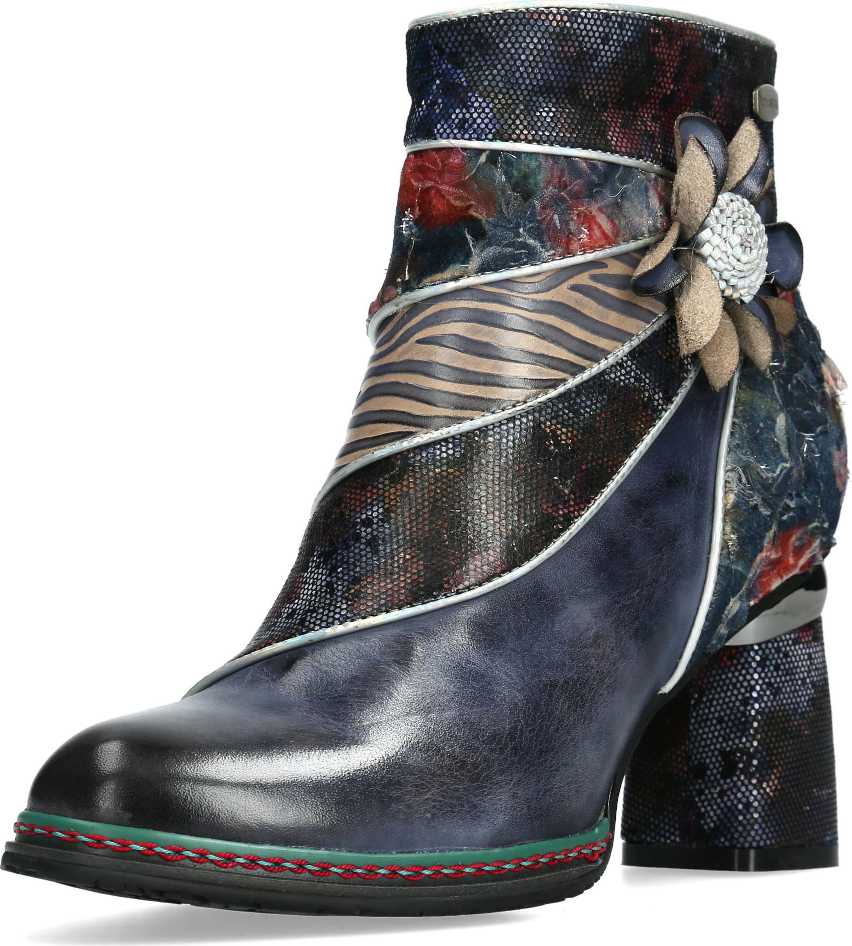 Laura Vita Damen Stiefelette Leder mit Blütenapplikation Blumenmuster Kinoao 13, Größe:37 EU, Farbe:Blau KINOAO_13_Bleu_37