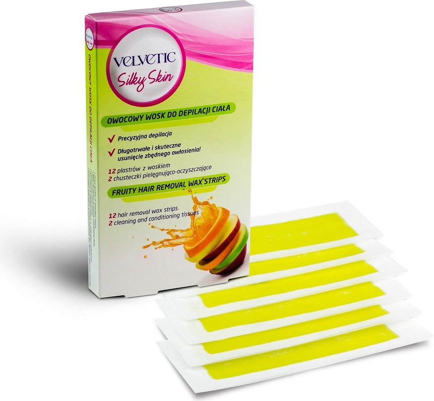 Velvetic Haarentfernungsstreifen für Seidige Haut, 12 Fruchtwachs-Streifen