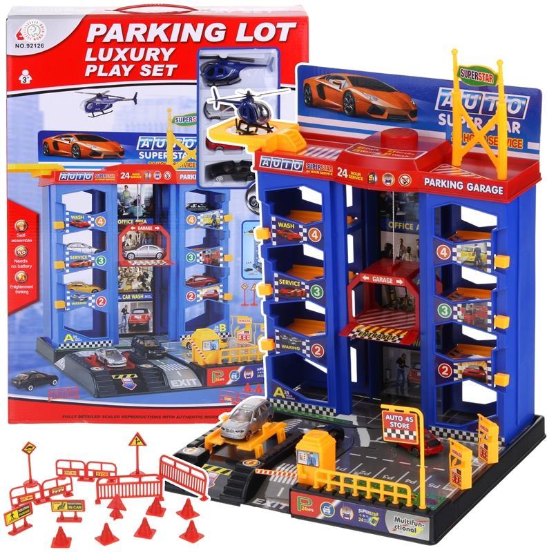 Nobo Kids Parken Mehrstöckiges Autohaus mit Aufzug Hubschrauber + Autos