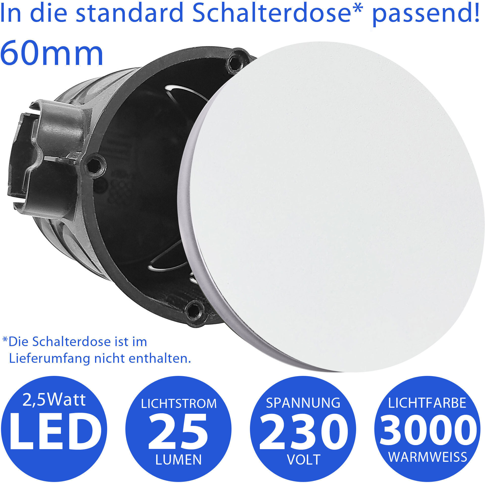 Maxkomfort GmbH Moderne LED Treppenbeleuchtung 2,5W rund 6107R-WH in Weiß ME-6107R-WH