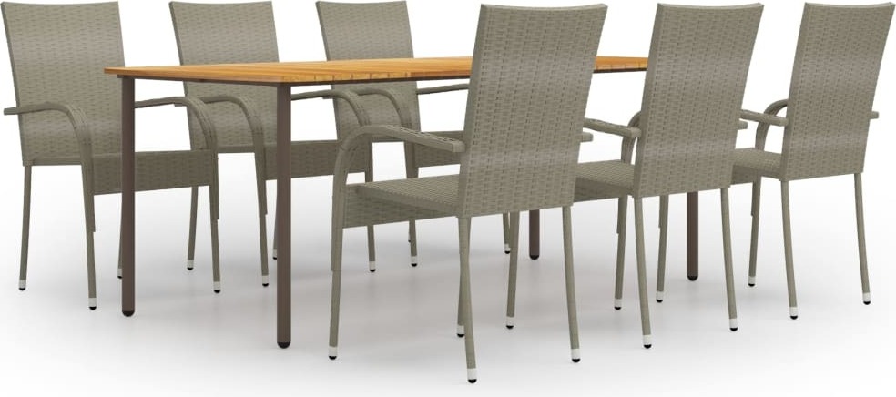 The Living Store 7 ks. Záhradný jedálenský set Poly ratan sivý