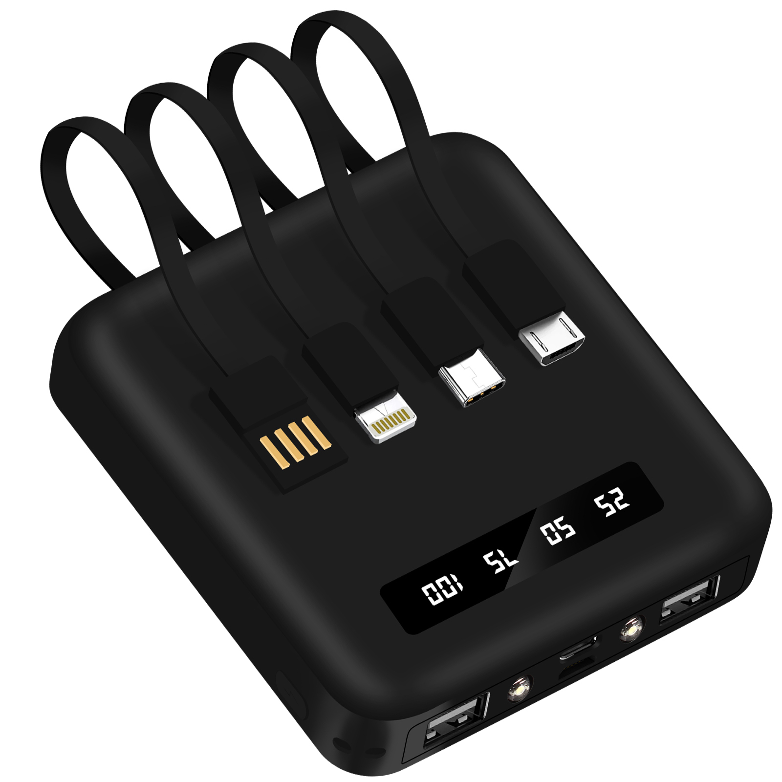 Powerbank mit integriertem USB-C / Micro-USB / Lightning Kabel, Akashi – Schwarz ALTPB10CABLK