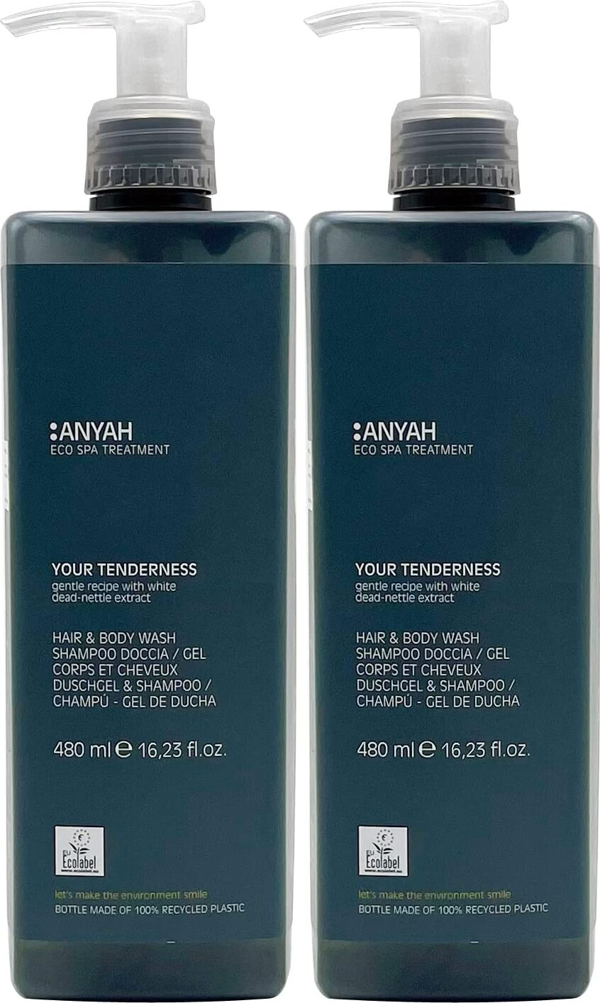 Sprchový šampón Anyah Delicate – obohatený o výťažok z bielej žihľavy – Eco Label –  Italy – 2 x 480 ml sada