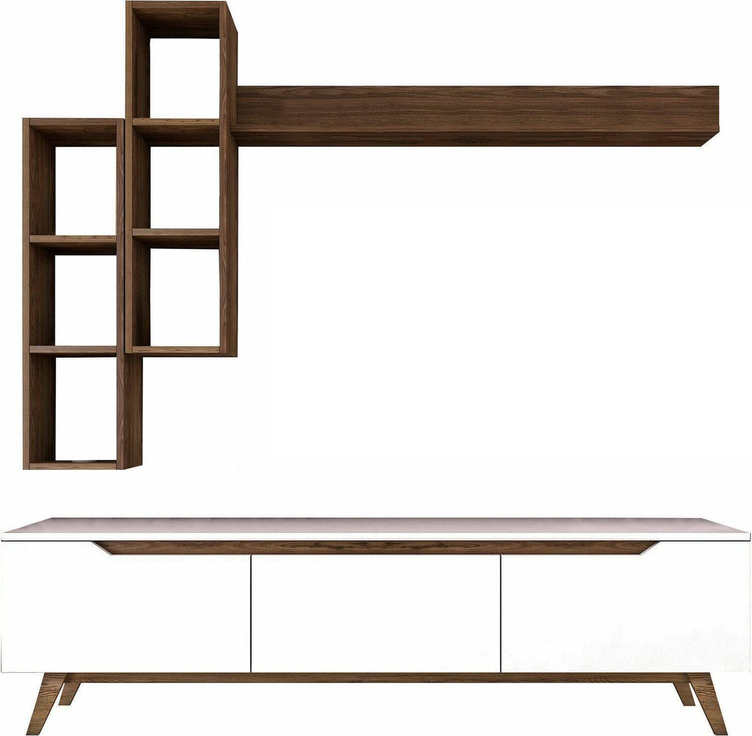 Dmora Wohnzimmermöbel Erato, Modulares Wohnzimmerset, Mehrzweck-Wohnzimmermöbel, Moderner TV-Schrank, 180x35h49 cm, Weiß und Walnuss