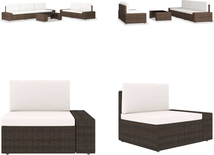 vidaXL 6 ks záhradná sedacia súprava Poly Rattan Brown - Záhradná sedacia súprava - Záhradné sedacie súpravy - Modulárna sedacia súprava - Modulárne sedacie súpravy