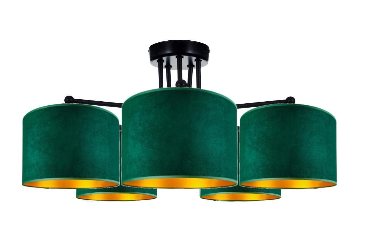 FKL DESIGN Home Deco Deckenlampe Grün Lampe Leuchte aus Velours Vintage Modern E27 Designerlauchte 5-flammig N230-E5-G