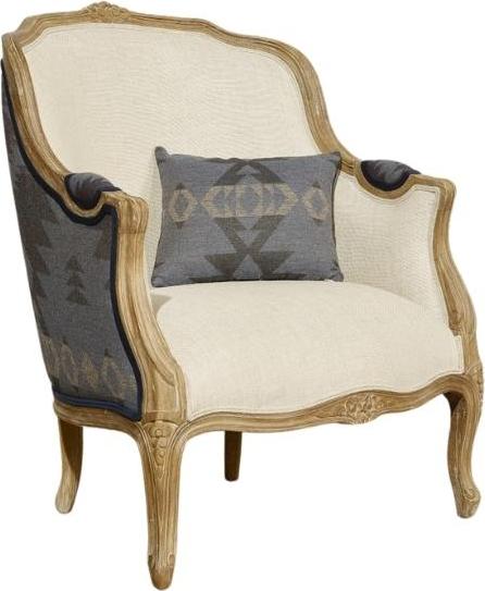 Robin des bois Bergère-Sessel aus Leinen mit Rücken aus bedruckter Wolle