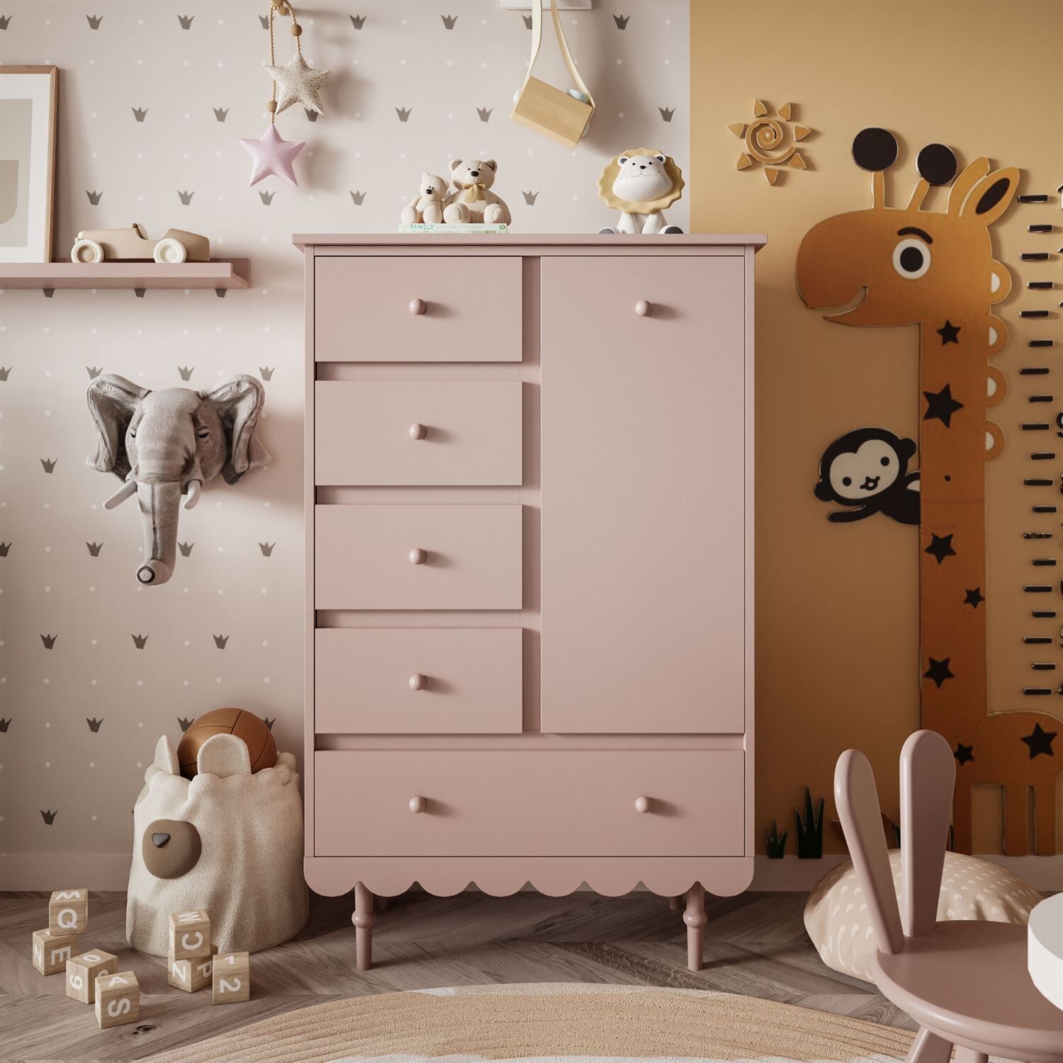 Lookway Hohe Kommode mit Schubladen BABUSHKA, rosa WOD00061