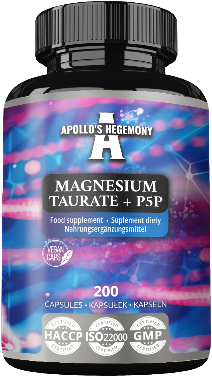 Magnesium Taurat + P-5-P 140 mg pro Portion - 200 vegane Kapseln - 100 Tage Vorrat - unterstützt Muskel- und Nervenfunktion - Nahrungsergänzung von Apollo's Hegemony APO-00392