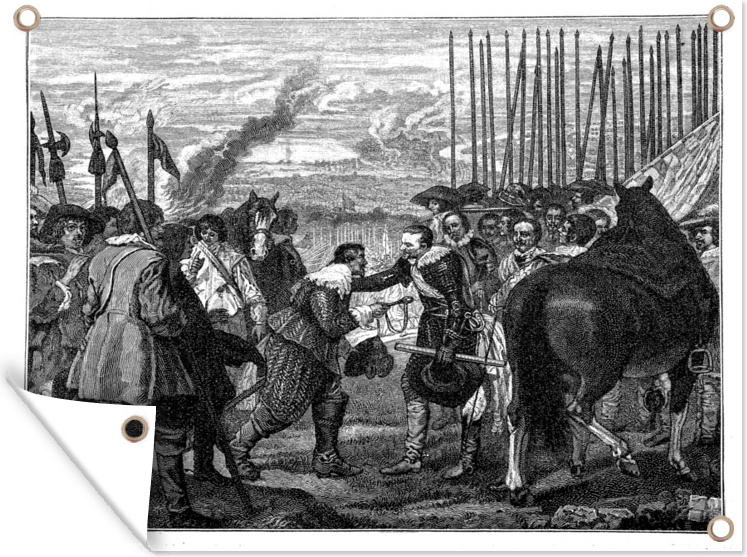 MuchoWow® 40x30 cm Outdoor-Poster Gartendeko Sichtschutz Garten Poster für den Garten Schwarz-Weiß-Abbildung der Kapitulation von Breda 133|1332232