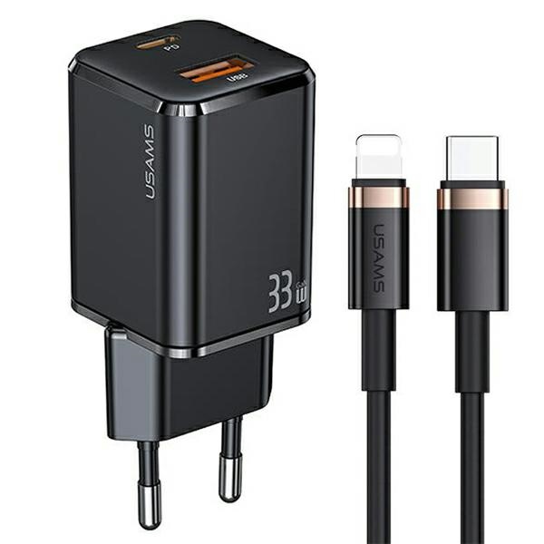 Usams Ład. Sieť. 1Xusb-C+1Xusb T43 33W Pd3.0 +Qc3.0 + kábel U63 Usb-C To Lightning Black/Black Usktz01