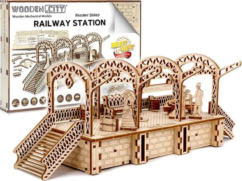 WOODEN CITY 3D-Puzzle Bahnhof 175 Teile 502372
