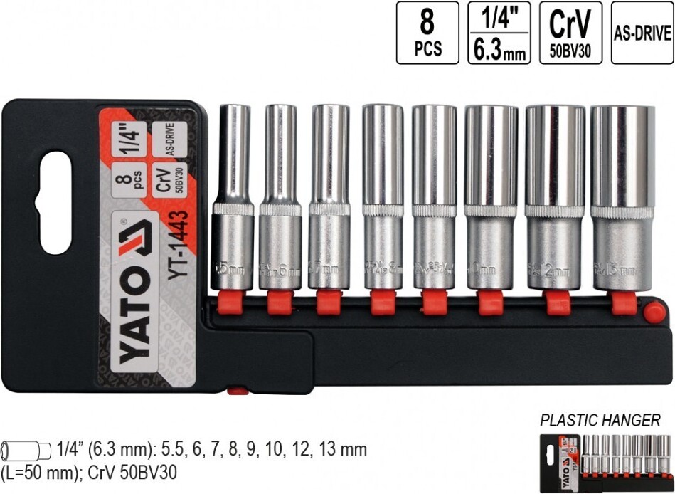 Yato Steckschlüsselsatz-lang 1/2 " Typ2 10-tlg YT-38861