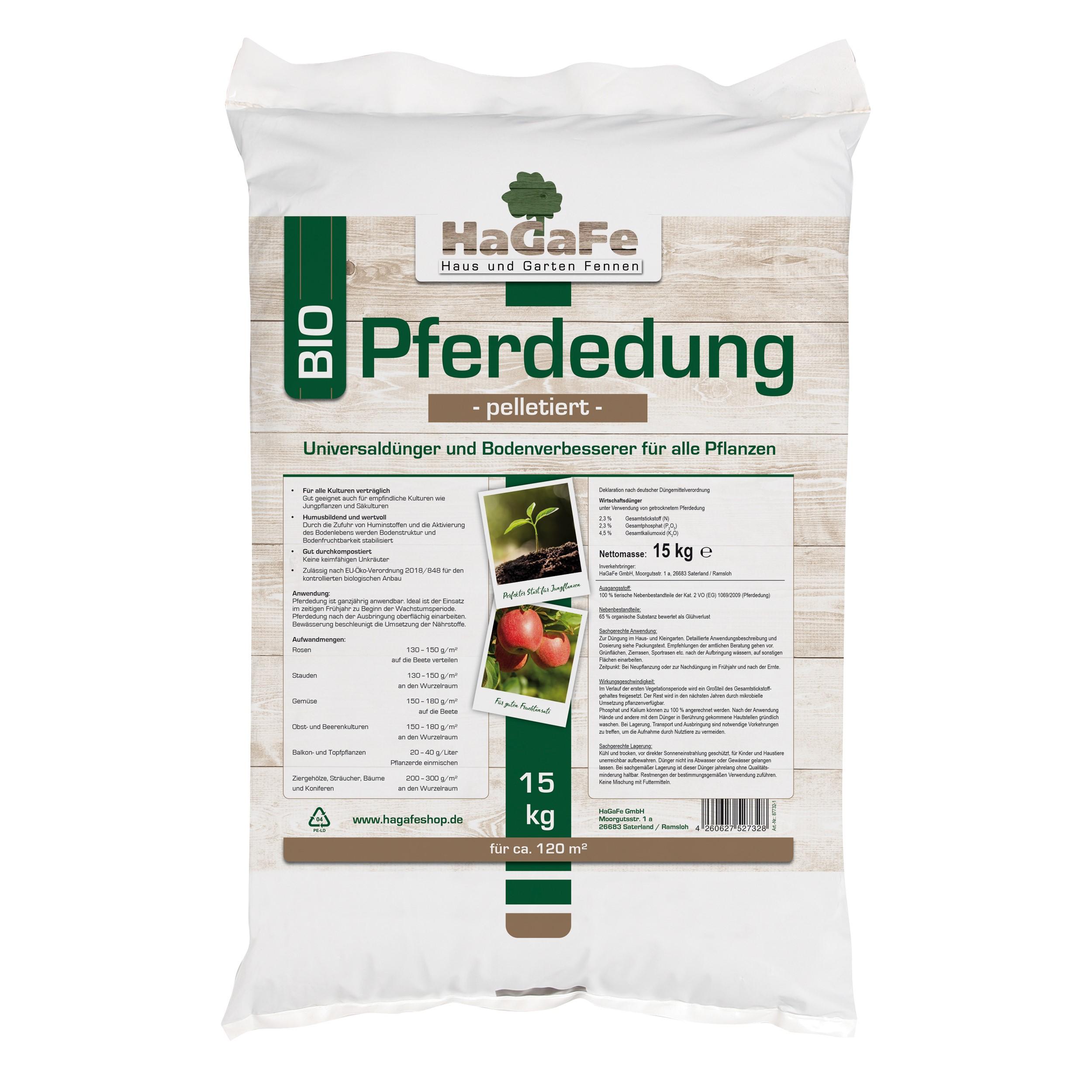 1 x 15kg HaGaFe Pferdedung, Pferdemist, Universaldünger,Bio - Dünger, Dung, Mist, Naturdünger, Gartendünger