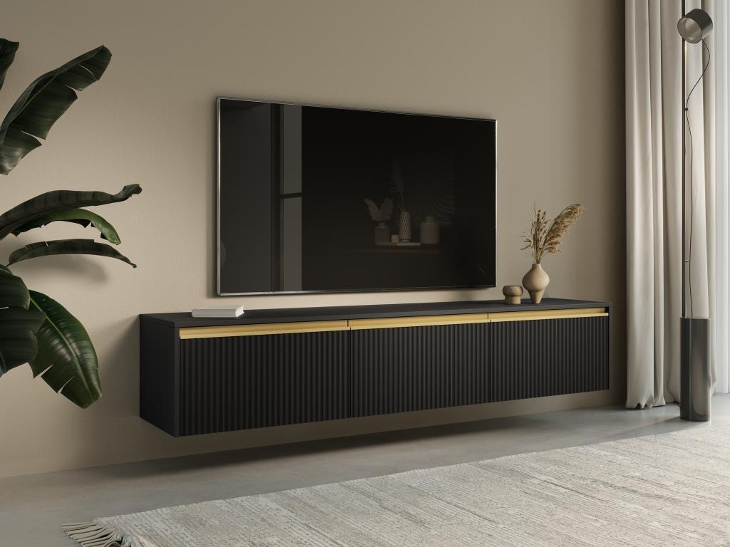 TV-Möbel zum Aufhängen oder Aufstellen mit 3 Türen - MDF - Schwarz & Goldfarben - POSINIA von Pascal MORABITO