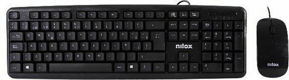 Tastatur mit Maus Nilox COMBO USB NILOX - TECLADO + RATÓN FLAT Schwarz Qwerty Spanisch QWERTY NXKME000004