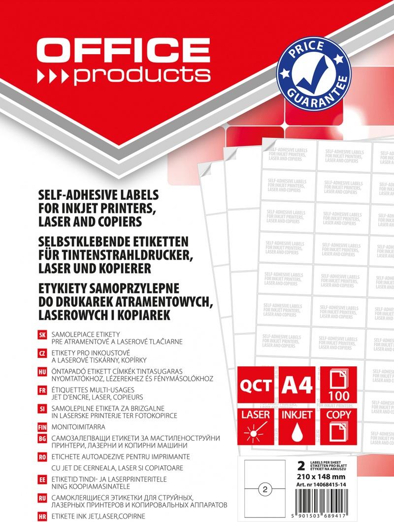OFFICE PRODUCTS Etykiety A4 (210x148mm) - 100 ark., białe - do laserowych, atramentowych